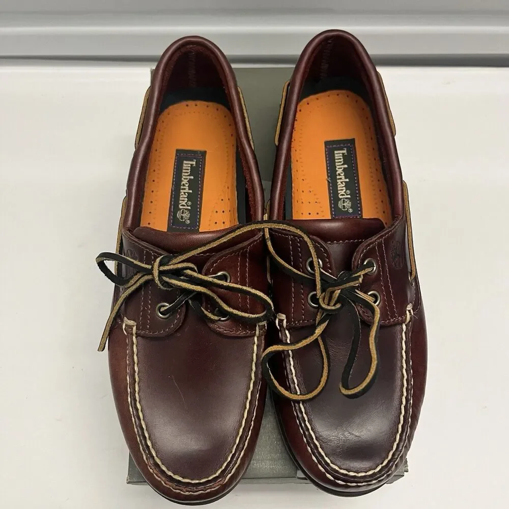 TIMBERLAND MEN CLASSIC 2 EYE ROOT BEER SHOE BROWN FULL GRAIN BOAT SHOE SZ 8.5 M